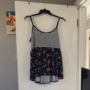 Torrid Black and White Striped Floral Camisole